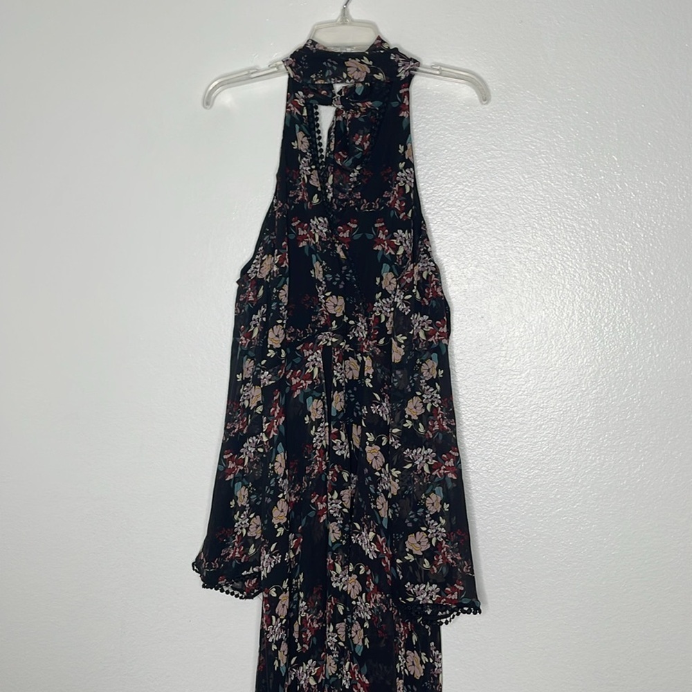 Nicholas Black Floral Print Silk Cold-Shoulder Bell Sleeve Midi Dress Size 8 - Picture 2 of 14